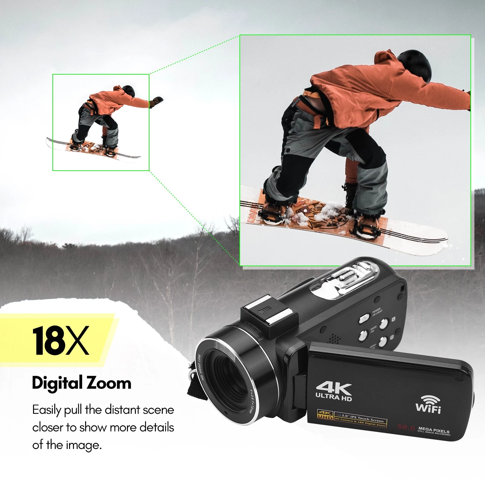 4K Digital Video Camera WiFi Camcorder DV Recorder 56MP 18X Digital ...